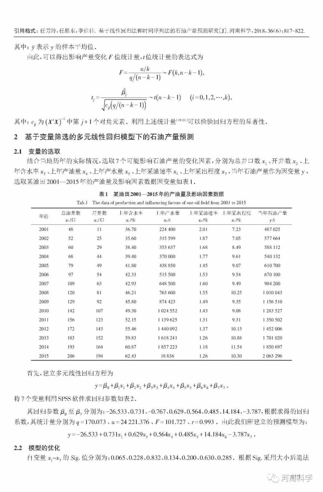 基于线性回归法和时间序列法的石油产量预测研究