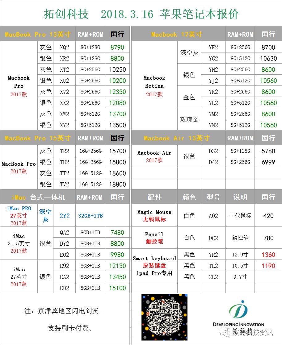 2018.3.16 iPhone全系、iPad、苹果笔记本、热门安卓手机报价