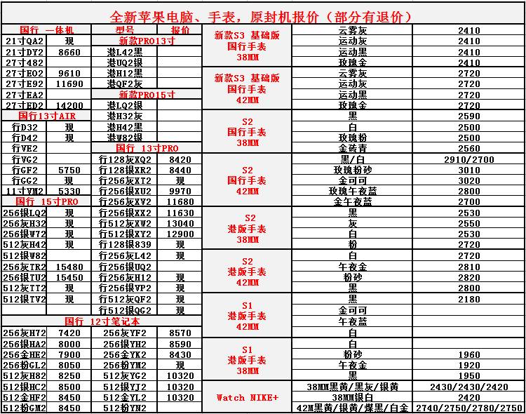 09月27日报价更新 | 全新苹果IPAD、电脑、手表