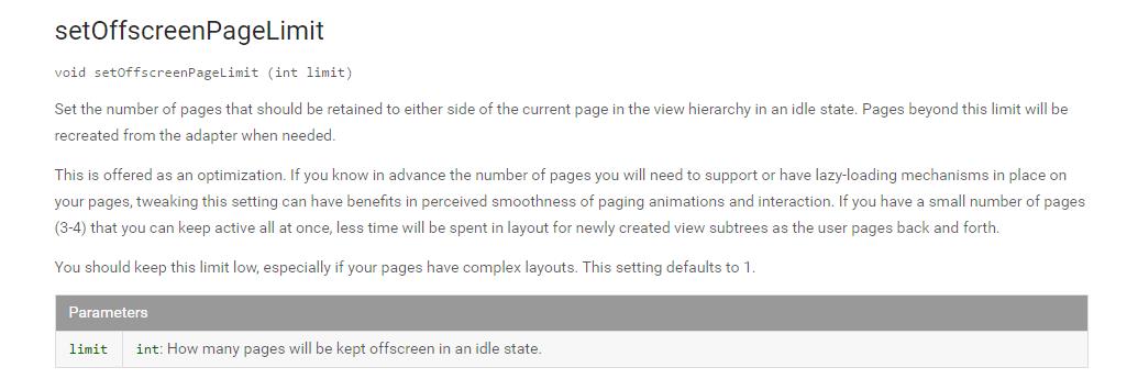 setOffscreenPageLimit 官方文档