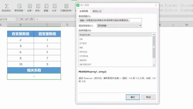 PEARSON函数计算自变量因变量相关系数
