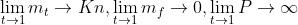 \\lim_{t \\to 1}{m_t \\to Kn},\\lim_{t \\to 1}{m_f \\to 0},\\lim_{t \\to 1}{P \\to \\infty }