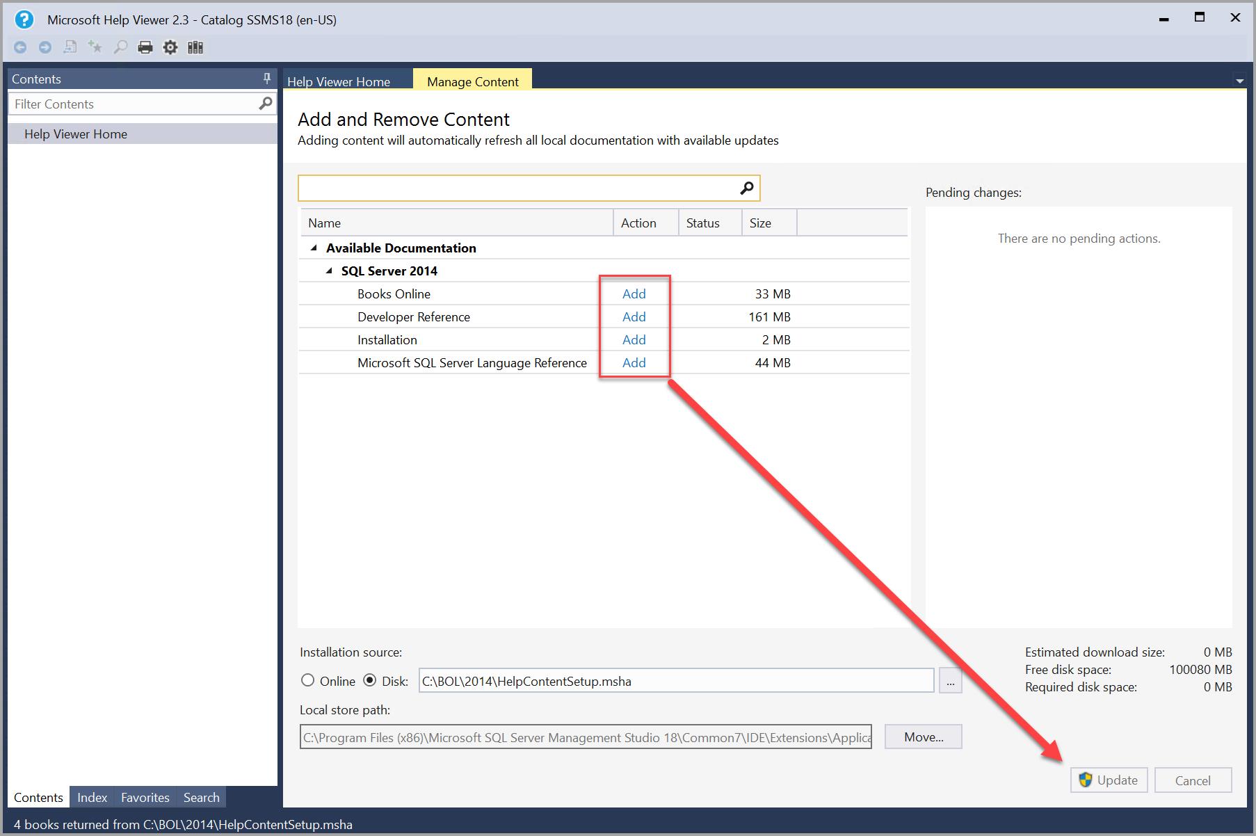 帮助查看器中的 SQL Server 2014 丛书添加和更新操作