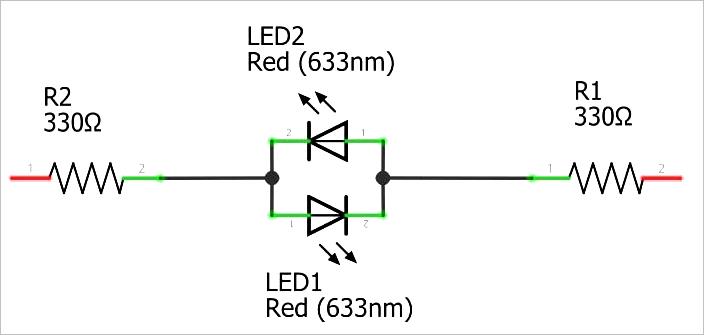 ▲ 极性相反并联的 **LED** 