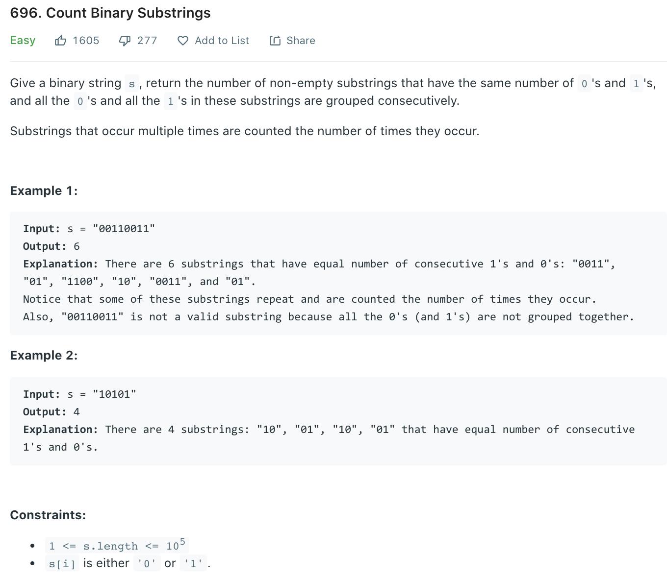 Count Binary Substrings