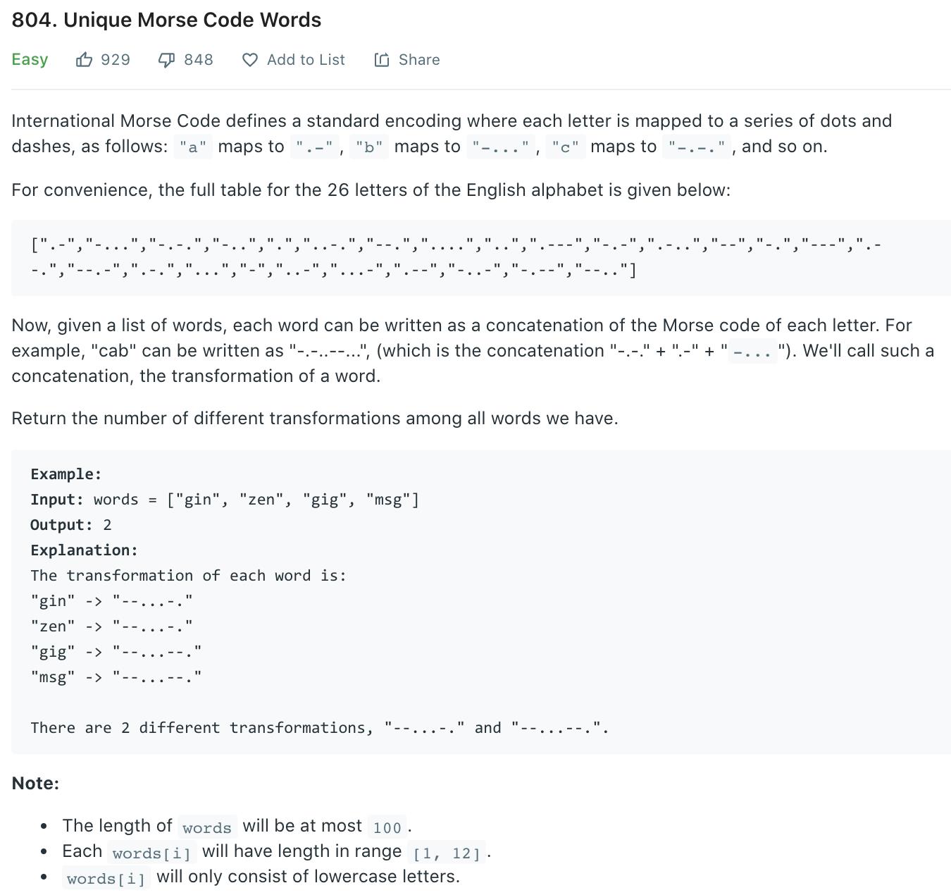 Unique Morse Code Words