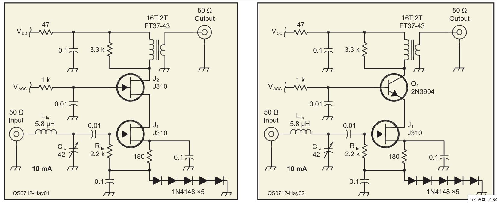 ▲ 图1-2-5 两款直耦级联射频放大电路