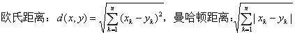 欧氏距离和曼哈顿距离表达式