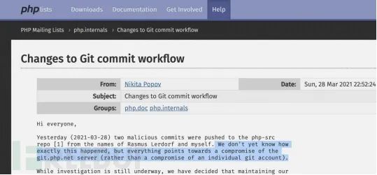 PHP的Git服务器被入侵，源代码被添加后门