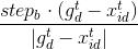 \\frac{step_{b}\\cdot (g_{d}^{t}-x_{id}^{t})}{\\left |g_{d}^{t}-x_{id}^{t} \\right | }