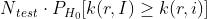 N{_{test}}\\cdot P_{H_{0}}[k(r,I)\\geq k(r,i)]