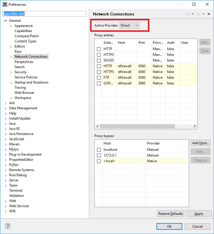 Eclipse Network setup