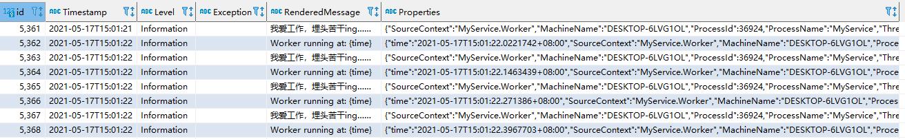 Serilog SQLite table