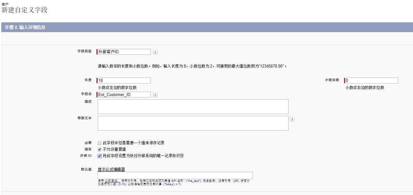 设置独有和外部ID字段