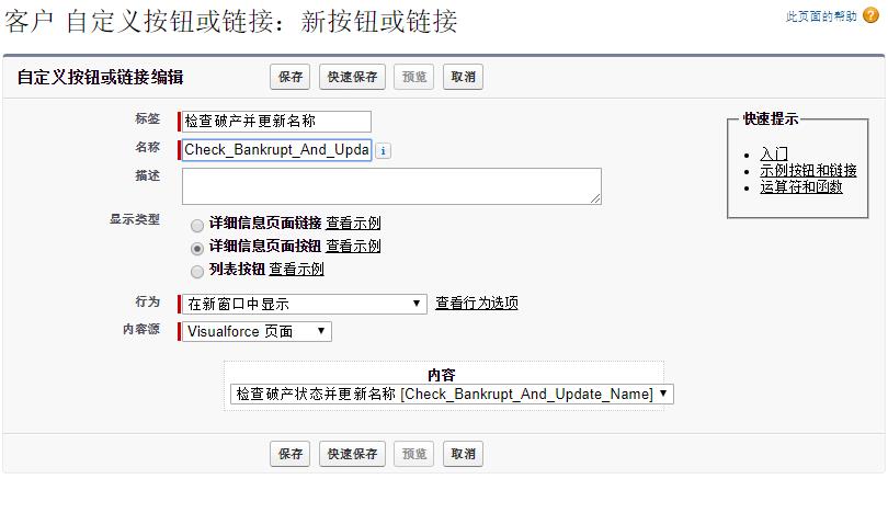 连接Visualforce页面到按钮