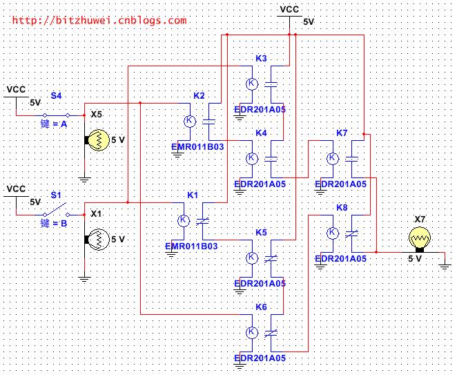 004用继电器做异或门电路1
