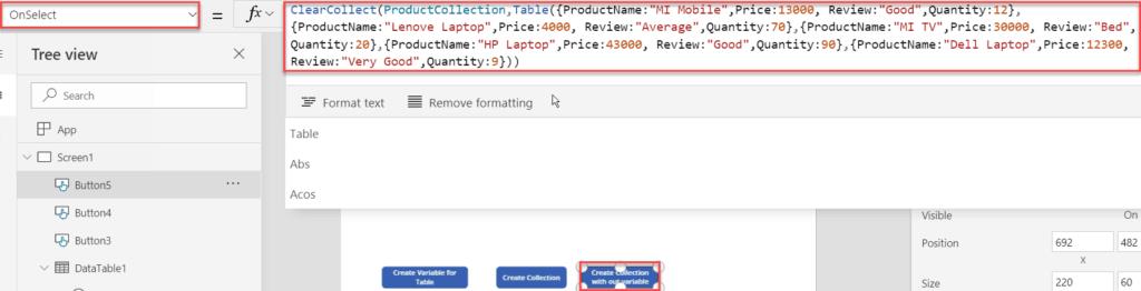 create a nested table in PowerApps