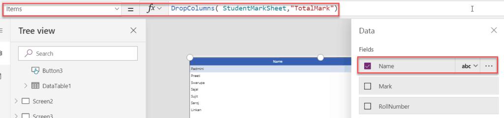 powerapps table function