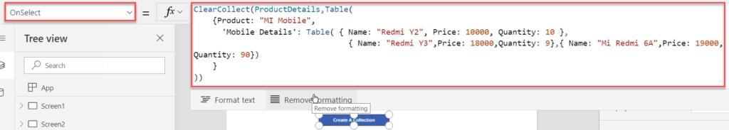 powerapps nested table