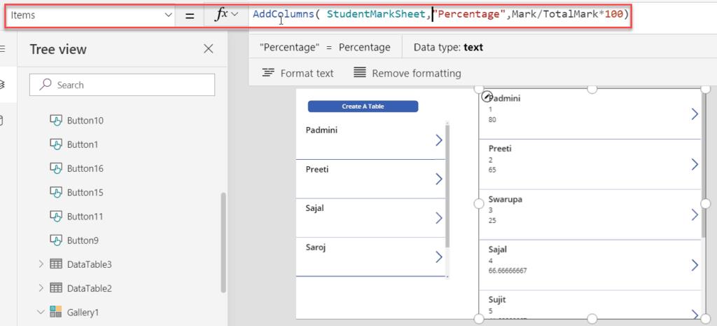 powerapps table add columns