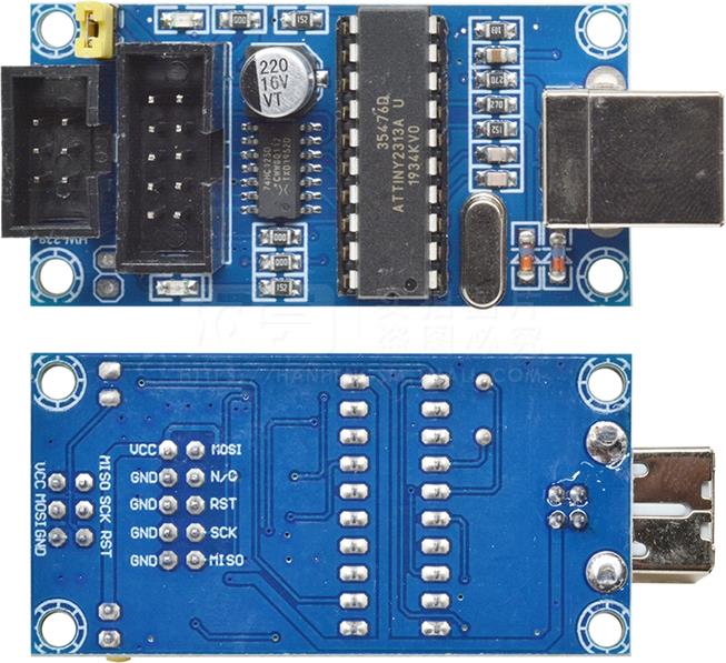 ▲ 图1-2 USBTinyISP模块正面和反面信息