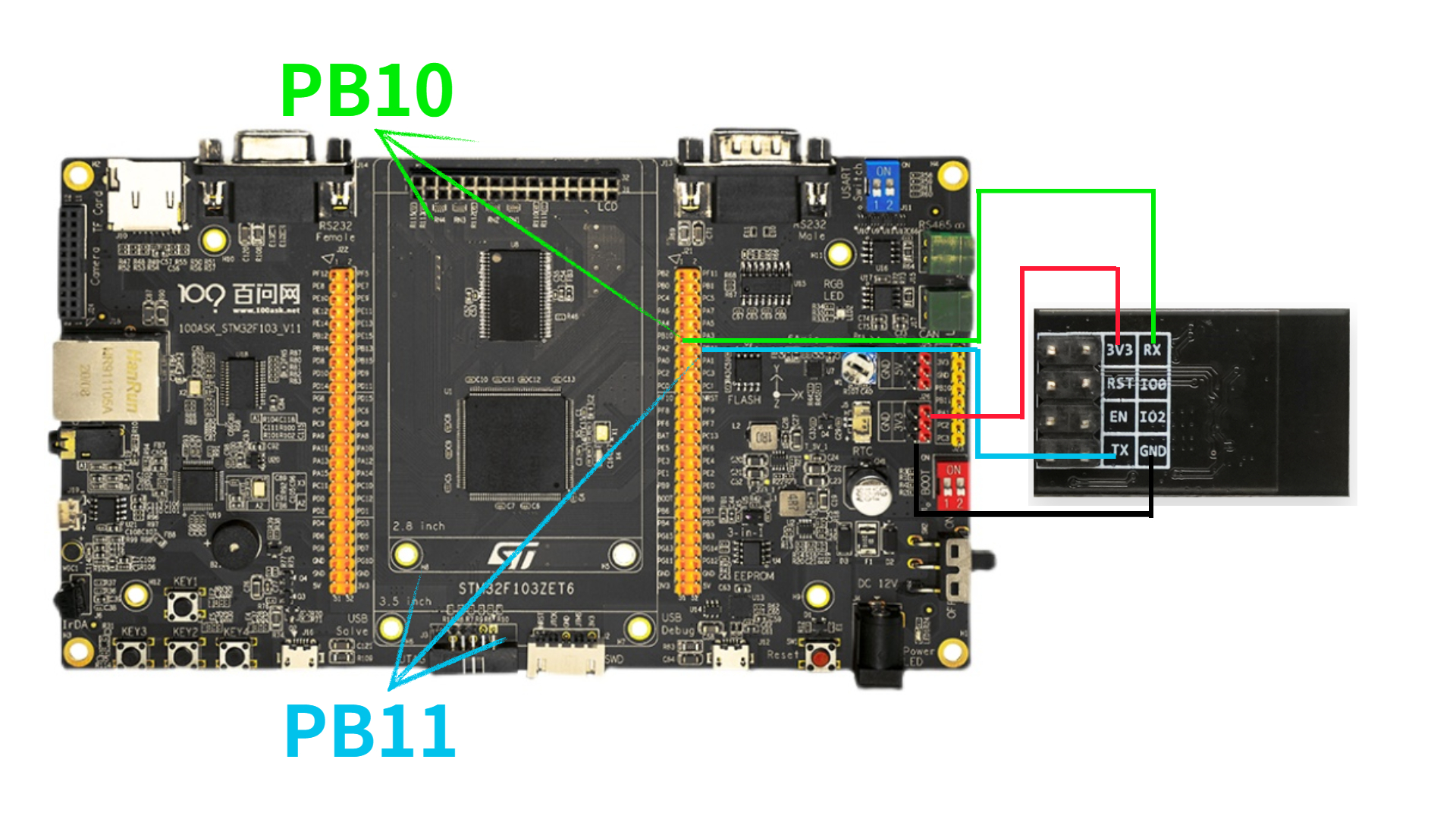 100ASKSTM32F103和ESP8266 01S 的接线图