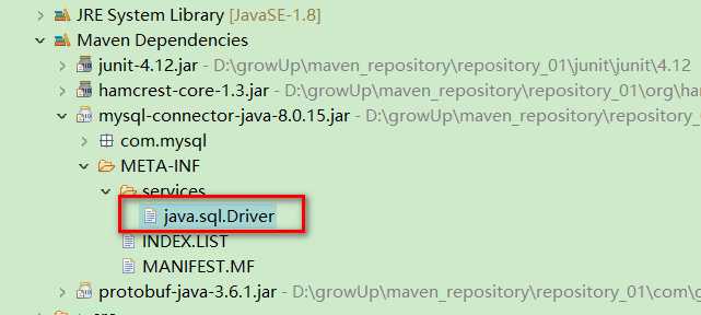 mysql的驱动包中用于支持SPI机制的java.sql.Driver文件