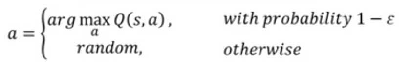 arg max Q (s, a) ,  random,  with probability 1  otherwise