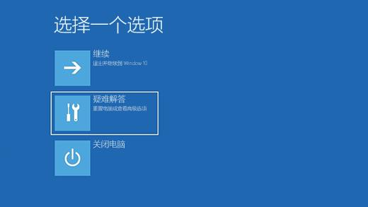 Windows 恢复环境中的选择一个选项屏幕。