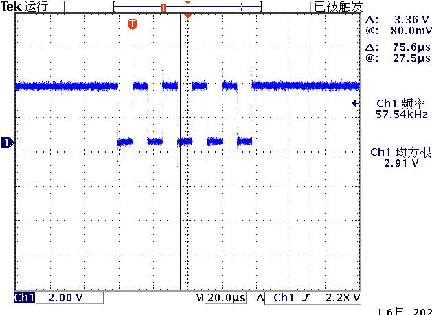 ▲ 图1-2 测量PA2发送的115200波特率的'U'字符的波形