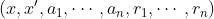 \\left(x, x^{\\prime}, a_{1}, \\cdots, a_{n}, r_{1}, \\cdots, r_{n}\\right)