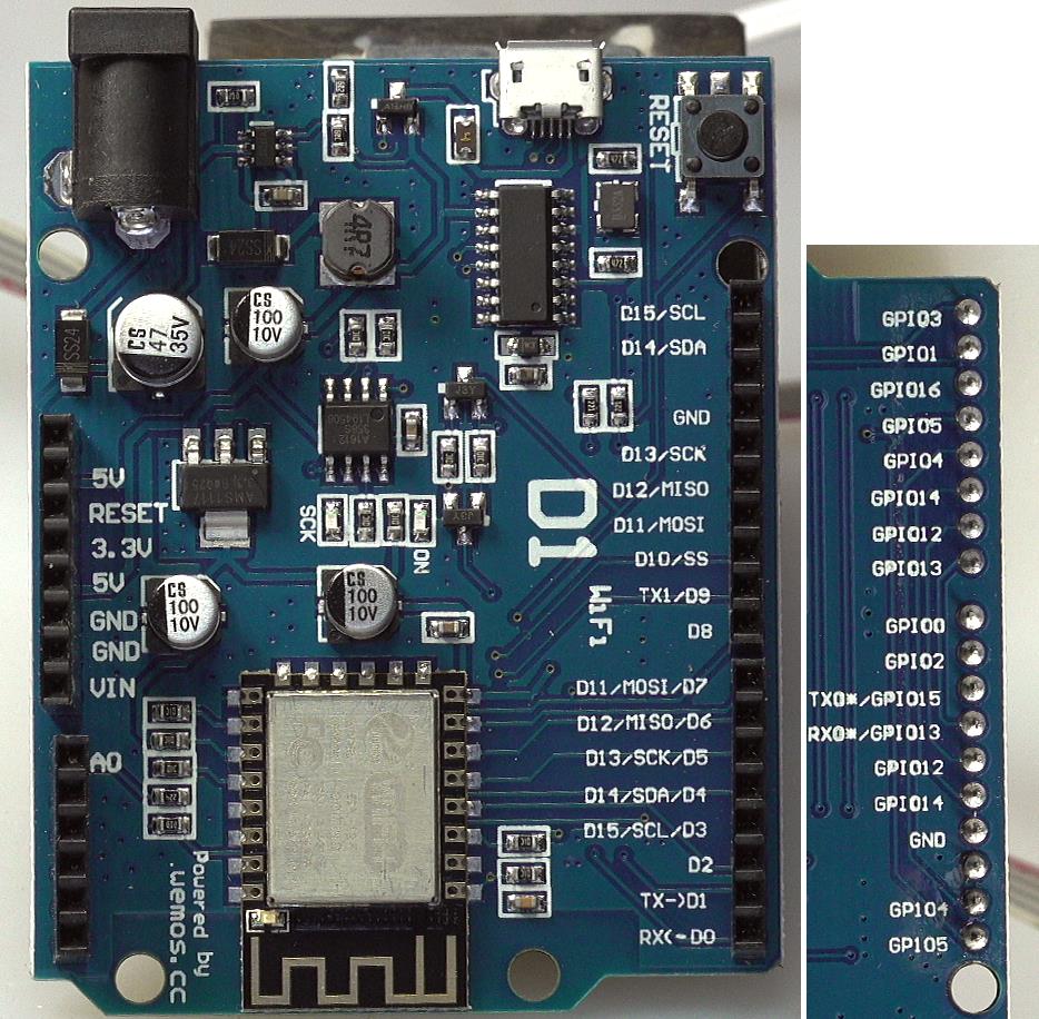 ▲ 图1-2-3 正面与反面对应的ESP8266的管脚定义