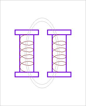 ▲ 图1-1  两个靠近的工字型磁芯电感之间的互感