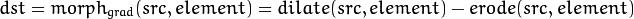 dst = morph_{grad}( src, element ) = dilate( src, element ) - erode( src, element )