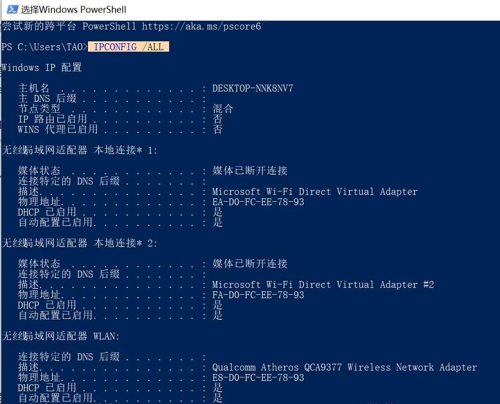  Widow命令提示符里挑选觉得稳定不会变化的MAC地址 