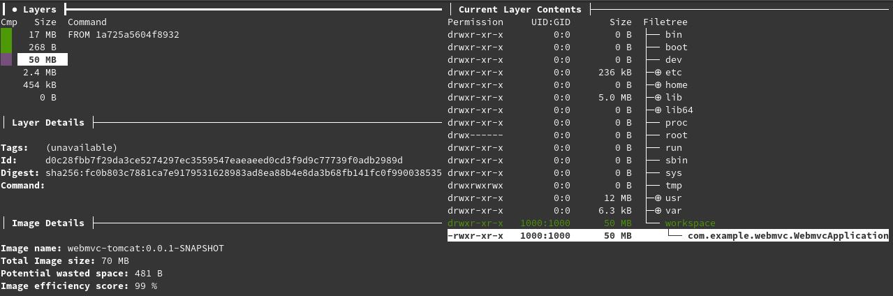 具有 50MB 可执行文件的最小容器映像，其中包含：Spring Boot