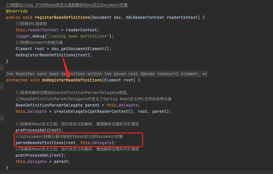 DefaultBeanDefinitionDocumentReader-registerBeanDefinitions