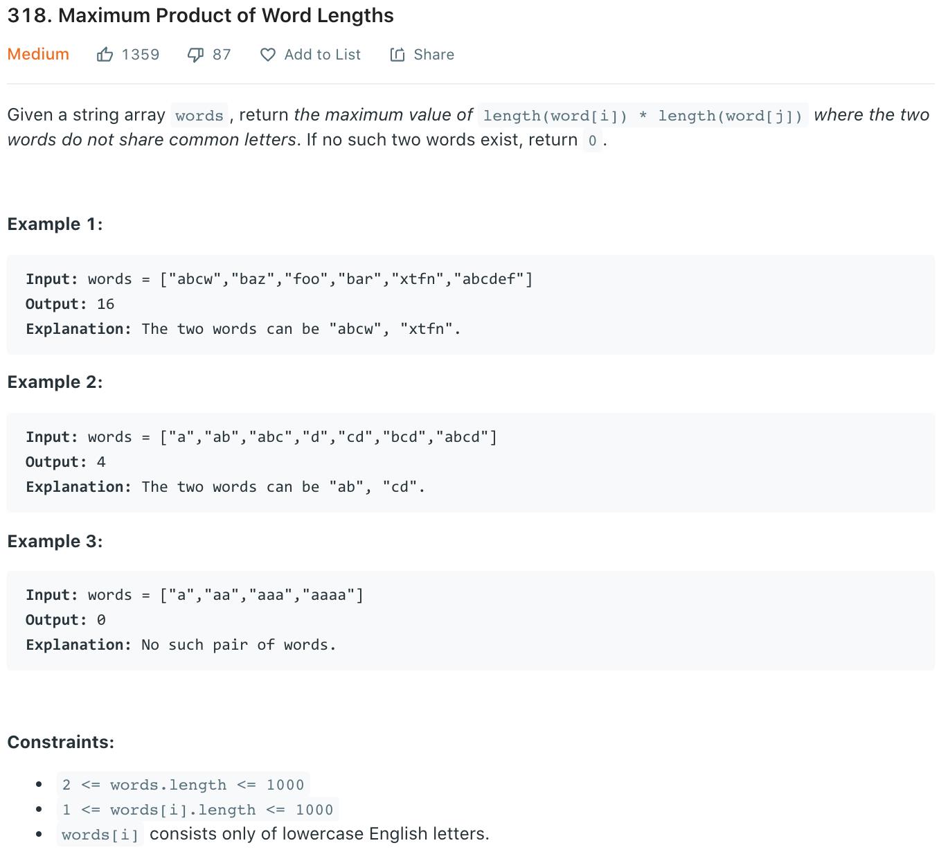 Maximum Product of Word Lengths