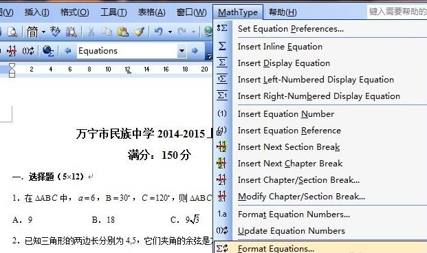 点击MathType——Format Equations