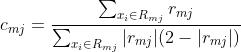 c_mj=\\frac\\sum_x_i\\in R_mjr_mj\\sum_x_i\\in R_mj|r_mj|(2-|r_mj|)