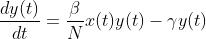 \\frac{dy(t)}{dt}=\\frac{\\beta}{N}x(t)y(t)-\\gamma y(t)