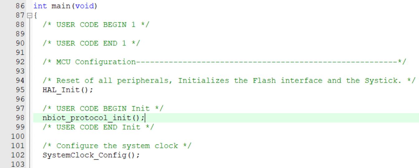 将nbiot_protocol_init()函数添加到main函数开头位置