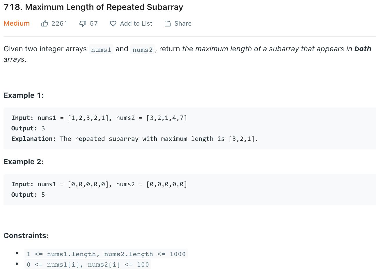 Maximum Length of Repeated Subarray