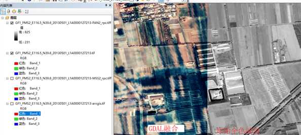 GDAL融合效果和原始全色波段对比