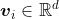 \\boldsymbol{v}_i\\in\\mathbb{R}^d