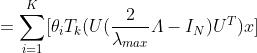 =\\sum_{i=1}^K [\\theta_i T_k(U (\\frac{2}{\\lambda_{max}}\\varLambda -I_N) U^T)x]