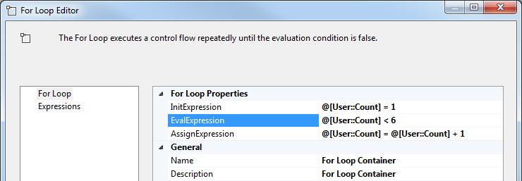 SSIS For Loop Editor