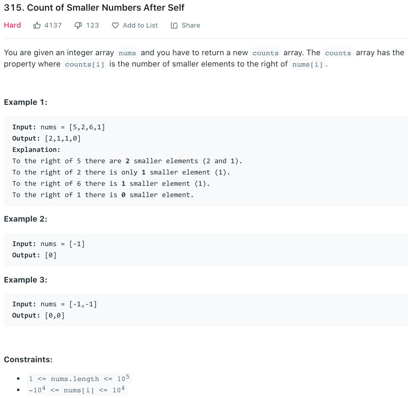 Count of Smaller Numbers After Self