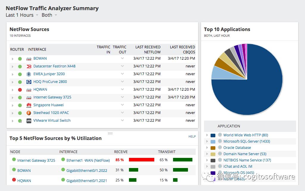 NetFlowTraffic Analyzer：NetFlow分析器和带宽监控软件