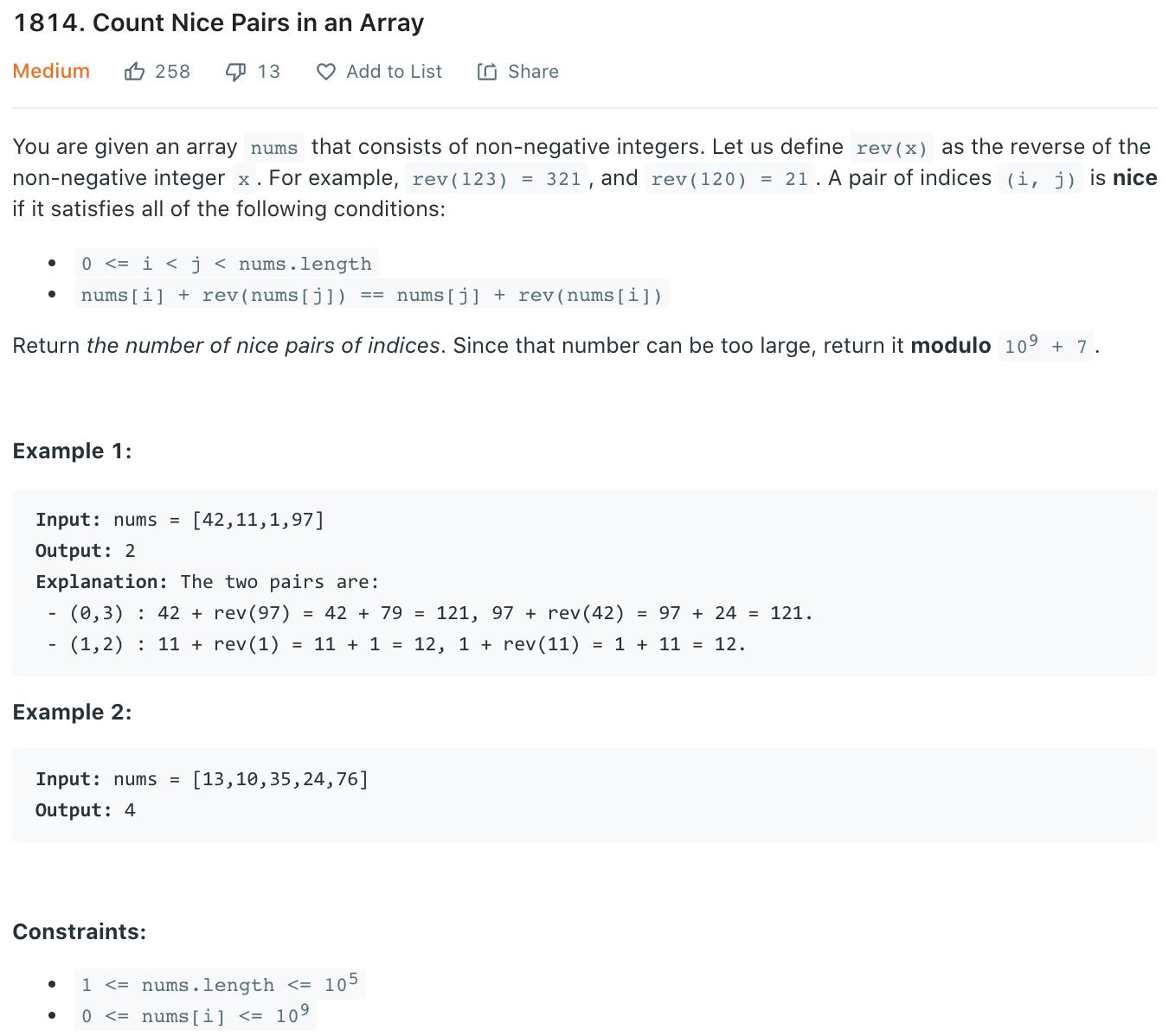 Count Nice Pairs in an Array